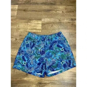 Lords of Harlech Quack Jungle Garden Blue Swim Trunks Men's L 3.5" Inseam